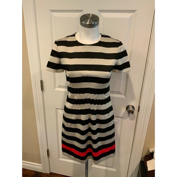 Diane Von Furstenberg Blue & Gray Striped Short Sleeve Wiggle Dress, Size 2 - Picture 1 of 6